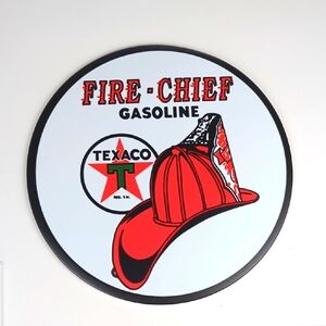TEXACO Fire Chief Gasoline Round Metal Sign